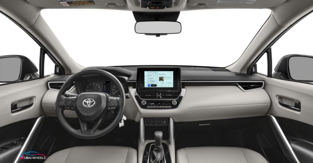 Toyota Corolla Cross interior UAE showing cabin design, dashboard layout, seating comfort, and family-friendly features