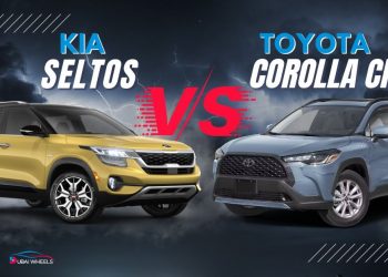 Toyota Corolla Cross vs Kia Seltos UAE comparison showing exterior design and size difference