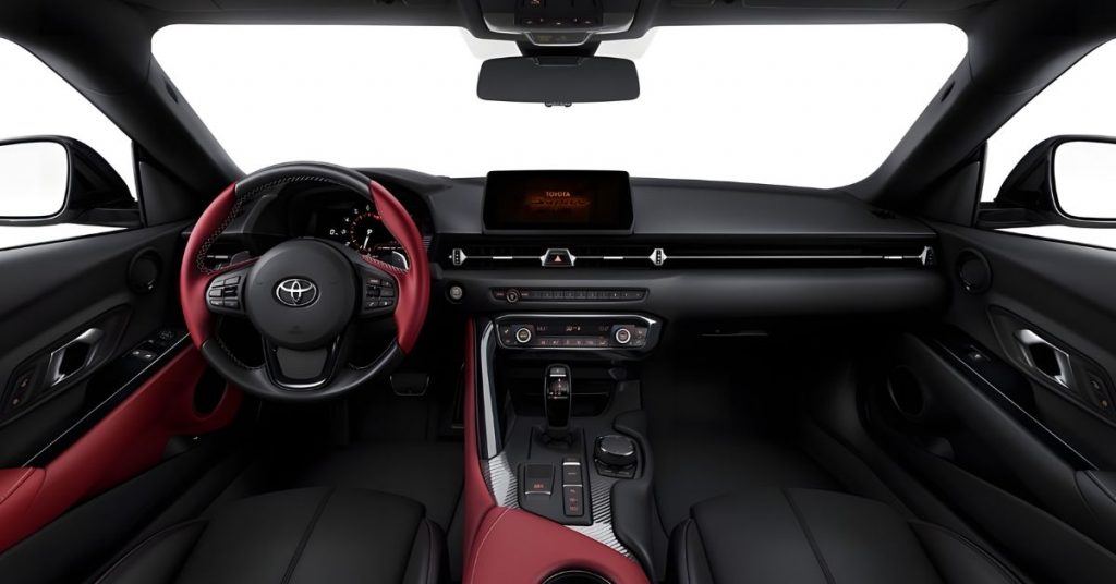 Toyota GR Supra 2026 UAE interior showing premium cabin, driver-focused dashboard, and modern infotainment system