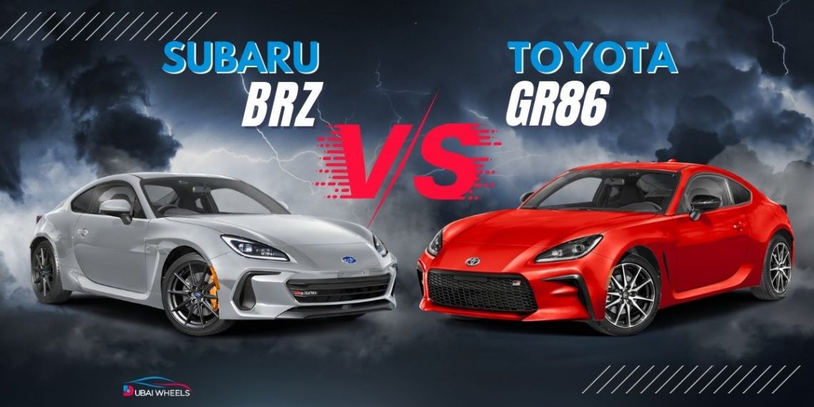 Toyota GR86 vs Subaru BRZ UAE comparison showing front and side design on Dubai roads