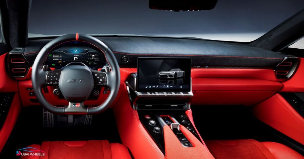 Toyota GT UAE interior featuring Alcantara and leather seats, digital racing cockpit, and carbon fiber dashboard for luxury and motorsport comfort