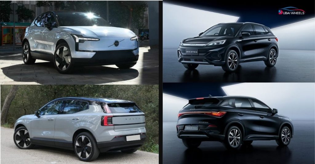 Volvo EX30 vs BYD Atto 3 UAE design and dimensions comparison showing compact urban SUV vs practical family SUV