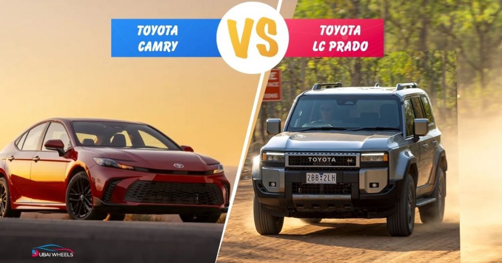 Toyota Prado vs Camry Ramadan Comparison 2026 UAE showing SUV and sedan differences in price, fuel economy and finance offers