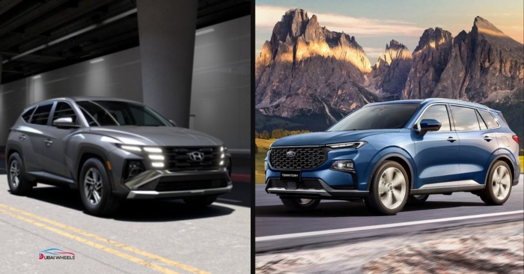 Ford Territory vs Hyundai Tucson UAE 2026 performance comparison on city streets and highways showing driving experience, speed, and handling
