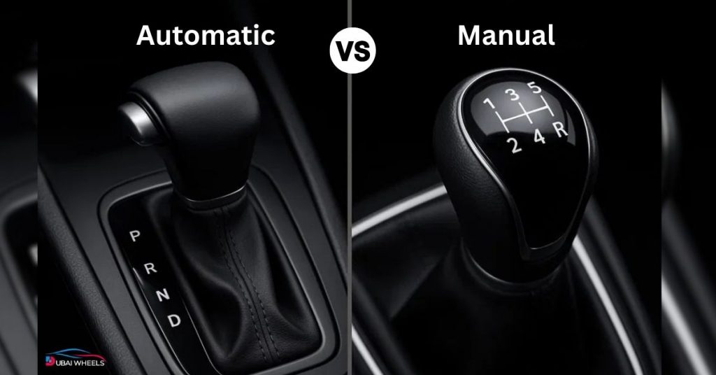 Ajman Driving Academy manual vs automatic driving course comparison showing gear shift and automatic transmission interior