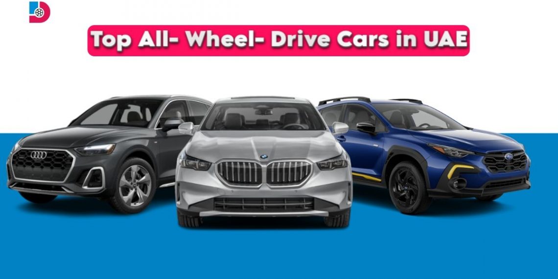 All-Wheel-Drive (AWD) cars in UAE driving on desert and city roads showing stability and traction control.