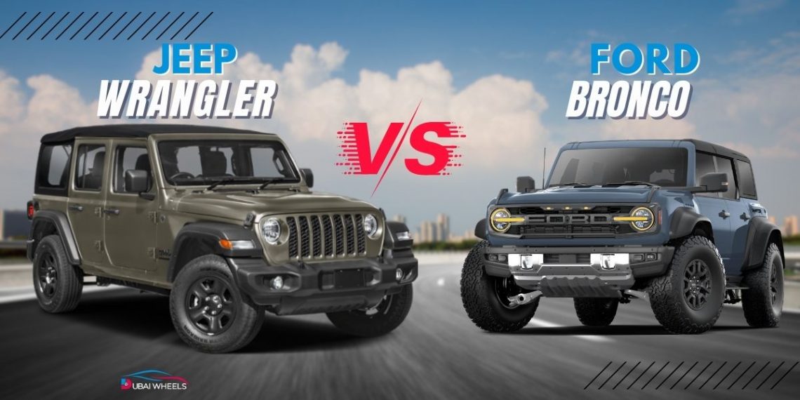 Ford Bronco vs Jeep Wrangler UAE 2026 feature image comparing off-road SUVs, price, specs and desert performance