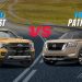 Ford Everest vs Nissan Pathfinder comparison in UAE showing exterior design, size, and road presence of both 7-seater SUVs