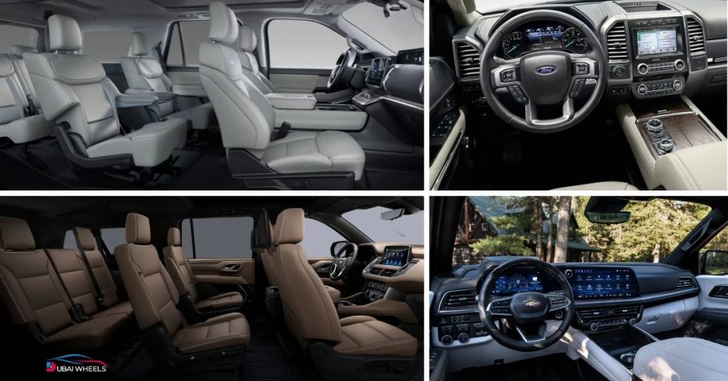 Ford Expedition vs Chevrolet Suburban interior space and seating comfort UAE
