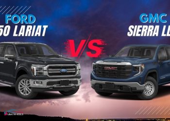 Ford F-150 Lariat vs GMC Sierra LD 2026 parked side by side in UAE desert showing design and size comparison