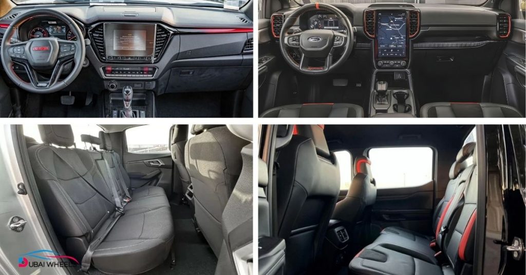 Ford Ranger Raptor vs Isuzu D-Max interior comfort and cabin features comparison in the UAE