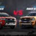 Ford Ranger Wildtrak 4X4 vs Toyota Hilux Invincible pickup comparison in UAE desert showing front design and off-road capability