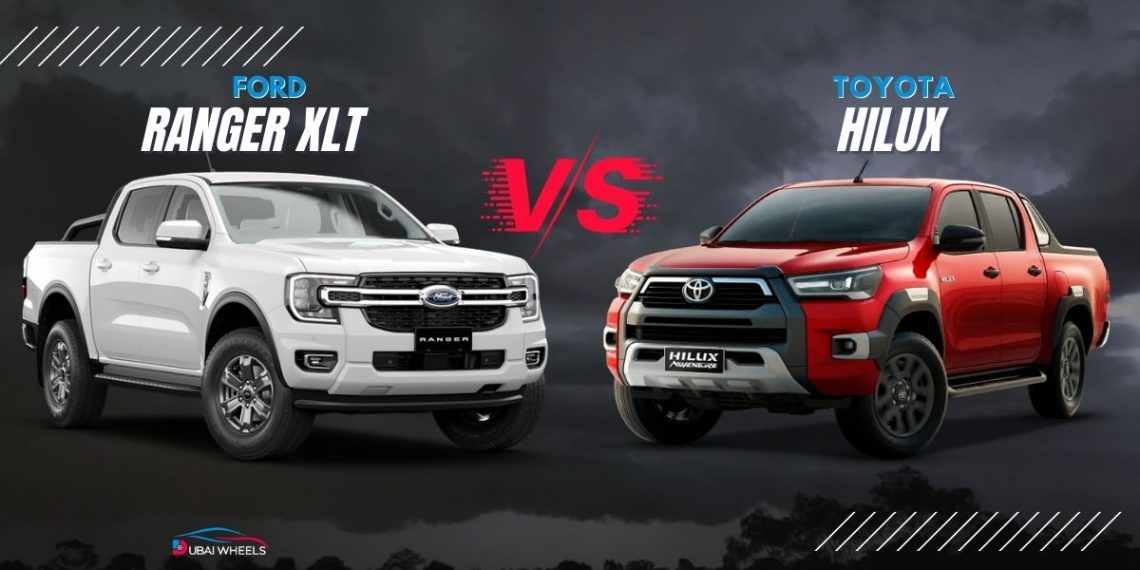 Ford Ranger XLT vs Toyota Hilux UAE pickup truck comparison for price, features, mileage and off-road driving