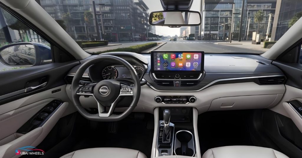 Nissan Altima interior UAE showcasing dashboard design, infotainment system and premium cabin features in Ford Taurus vs Nissan Altima UAE comparison