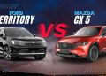 Ford Territory vs Mazda CX-5 UAE comparison showing both compact SUVs for Dubai city and UAE highways