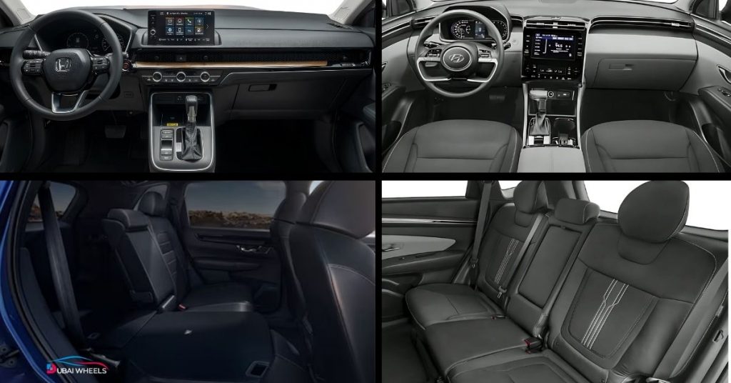 Honda CR-V vs Hyundai Tucson UAE 2026 interior comfort comparison showing cabin design, seats, and dashboard layout