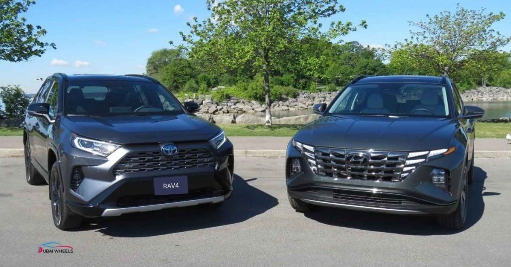 Hyundai Tucson vs Toyota RAV4 price in UAE 2026 comparison chart showing trim levels, starting prices, and value differences