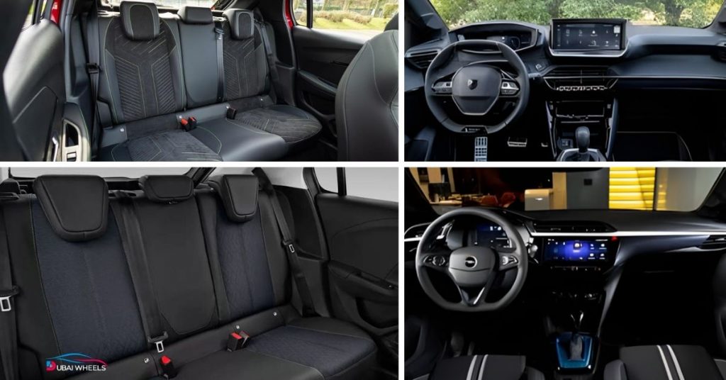 Peugeot 208 vs Opel Corsa interior comparison in UAE showing dashboard design and cabin comfort