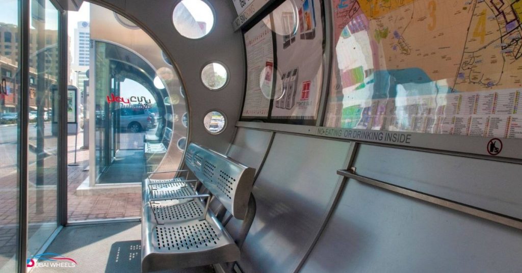 Solar-powered RTA Bus Shelters Dubai with smart digital screens and energy-efficient design