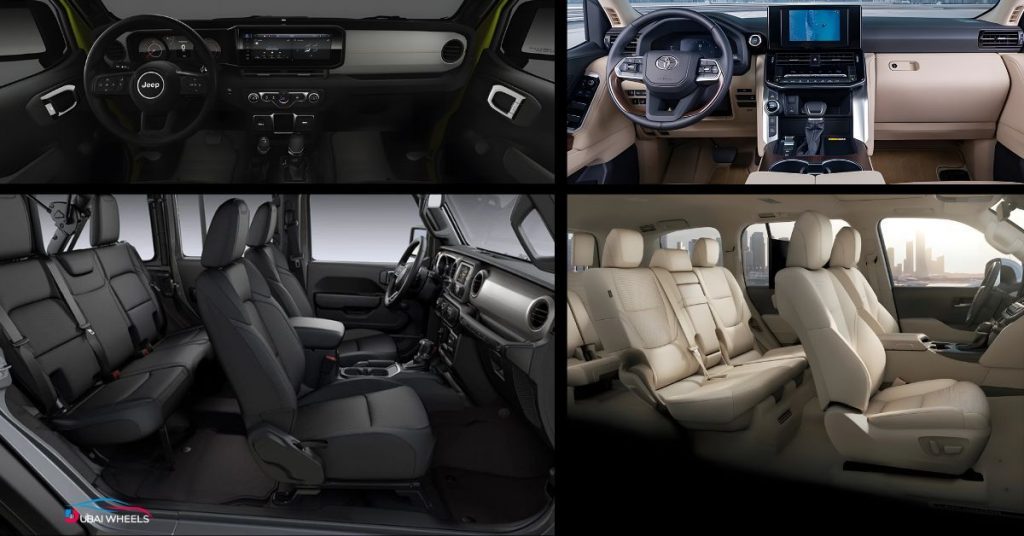 Toyota Land Cruiser vs Jeep Wrangler interior comfort and luxury UAE