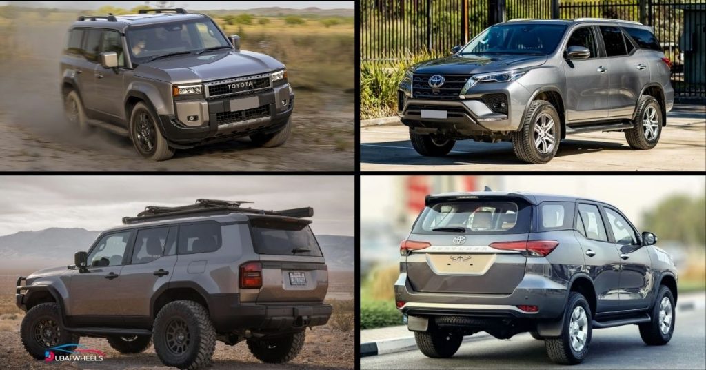 Toyota Prado vs Toyota Fortuner best SUV comparison showing both vehicles side by side for UAE desert and city driving