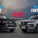 Toyota Prado vs Toyota Fortuner comparison showing both SUVs side by side in UAE desert environment