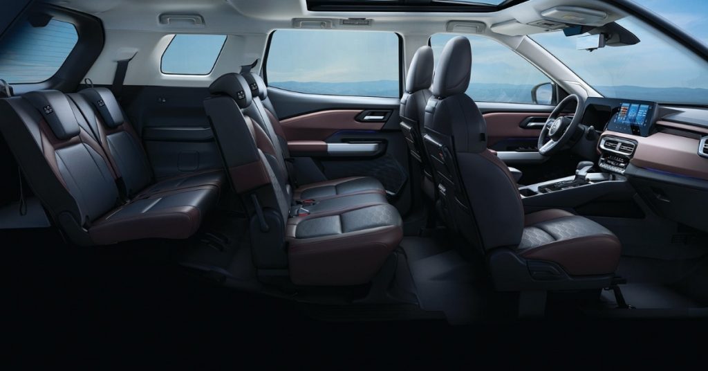 Mitsubishi Destinator interior UAE 7-seater family SUV review showing spacious seating and infotainment