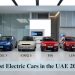 Best Electric Car in the UAE 2026 showing top electric vehicles including Tesla, Hyundai, Kia, Nissan, and BYD for performance, range, and value