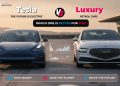 Tesla vs luxury petrol cars in UAE comparison showing electric and traditional luxury vehicles