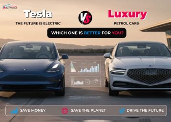 Tesla vs luxury petrol cars in UAE comparison showing electric and traditional luxury vehicles