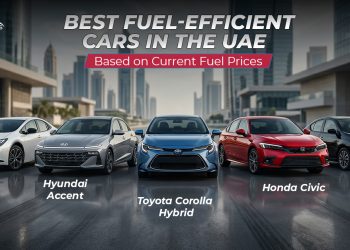 Fuel efficient cars UAE comparison showing hybrid and petrol vehicles for better mileage and lower fuel cost
