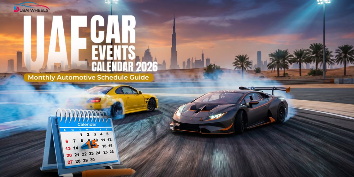 UAE Car Events Calendar 2026 featuring Dubai supercars, Abu Dhabi motorsport races, drifting championships, luxury car shows and automotive festivals across the UAE