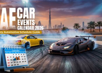 UAE Car Events Calendar 2026 featuring Dubai supercars, Abu Dhabi motorsport races, drifting championships, luxury car shows and automotive festivals across the UAE