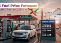 UAE fuel price forecast showing petrol prices rising or falling with oil market trends and UAE petrol station background