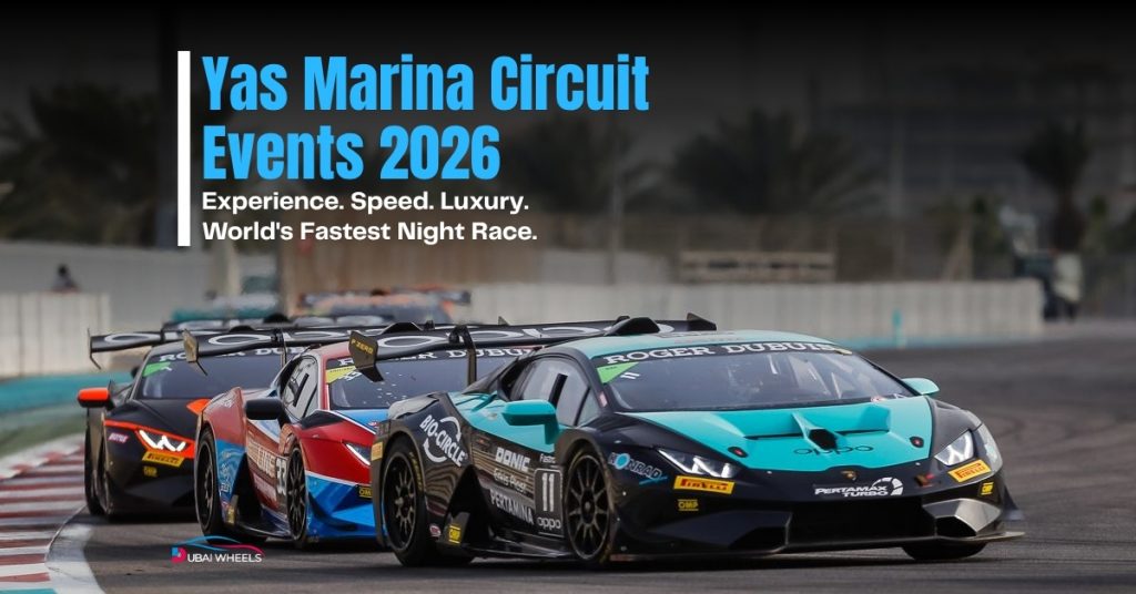 Yas Marina Circuit events featuring Formula racing, GT championships, drift competitions, and track driving experiences in Abu Dhabi