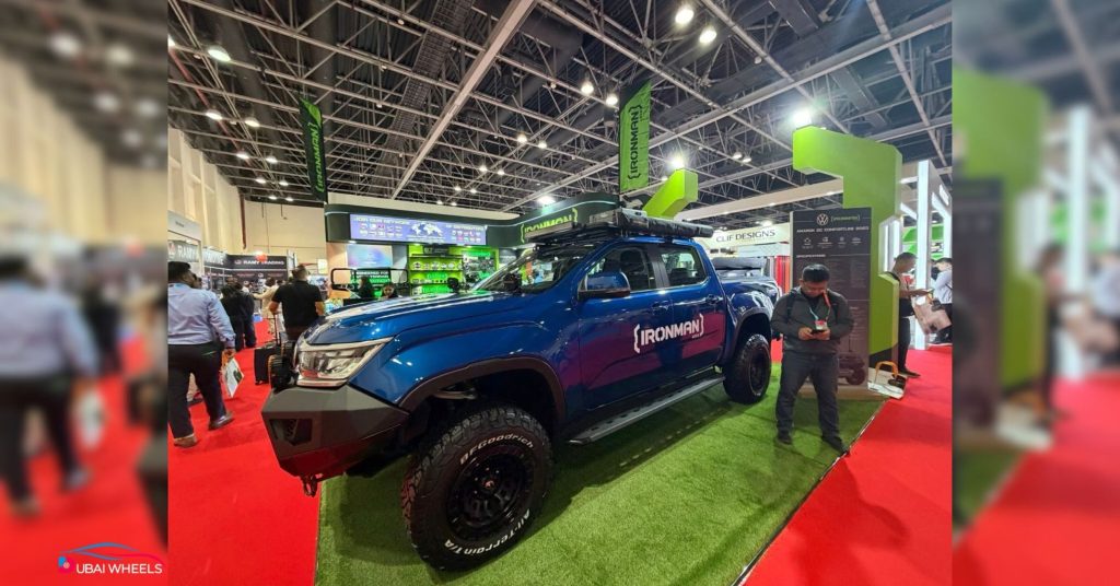 Ironman off-road pickup showcased at Automechanika Dubai 2025, highlighting automotive aftermarket innovations, EV solutions, and smart workshop equipment.