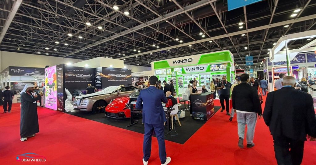 Automechanika Dubai 2025 exhibition floor at Dubai World Trade Centre with global automotive exhibitors and innovative displays
