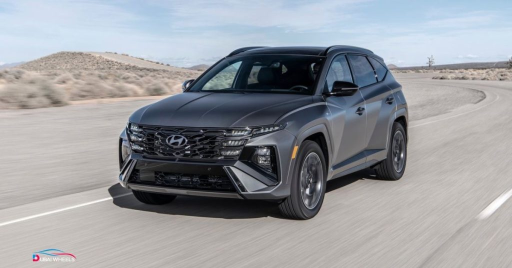 Hyundai Tucson 2025 in Dubai UAE, showing modern design, strong fuel efficiency, family SUV practicality and daily driving performance.