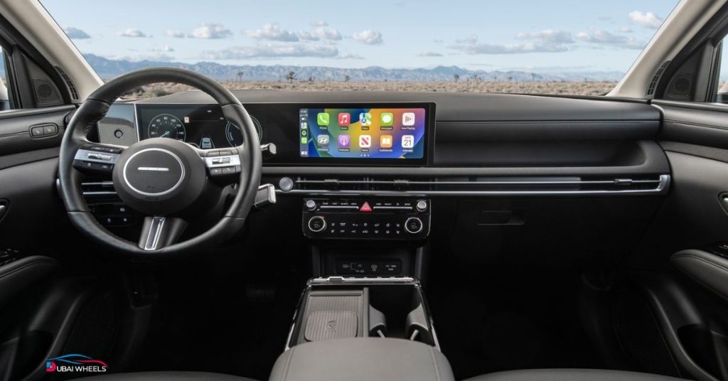 Hyundai Tucson interior UAE showing cabin design, comfort, seats, dashboard, and infotainment features