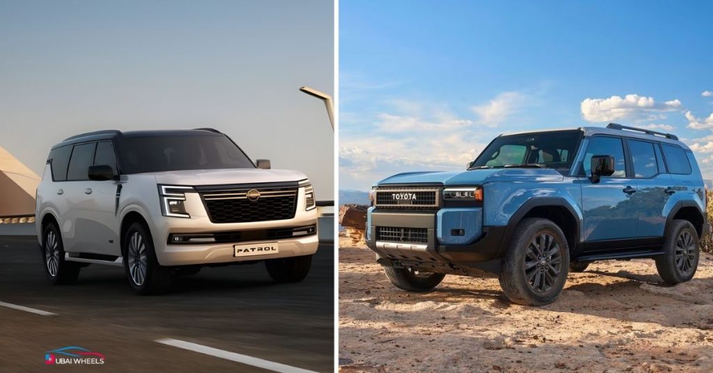 Price comparison of Nissan Patrol vs Toyota Land Cruiser Prado UAE showing starting prices, trims, and value for money for buyers