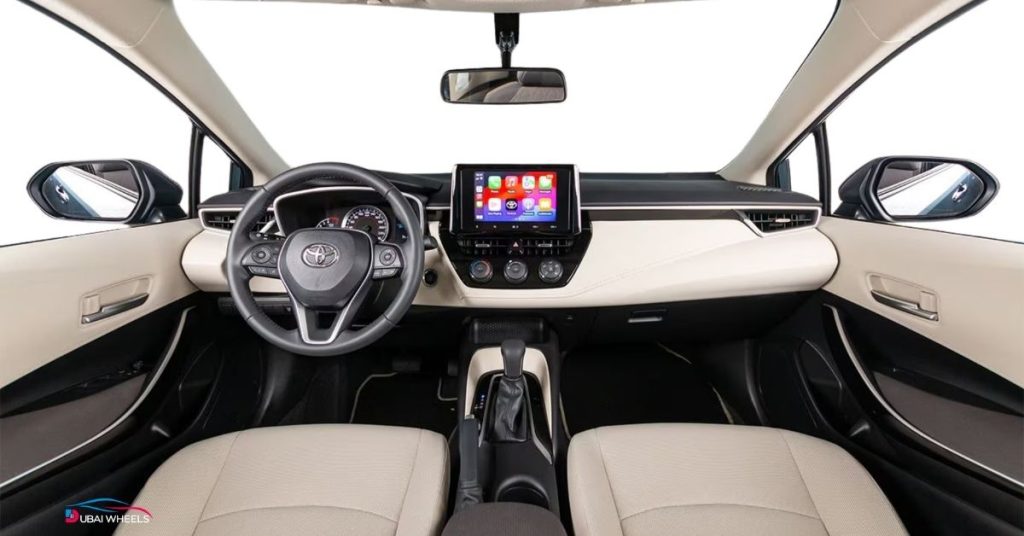 Toyota Corolla interior showing cabin comfort, space, and features for UAE drivers