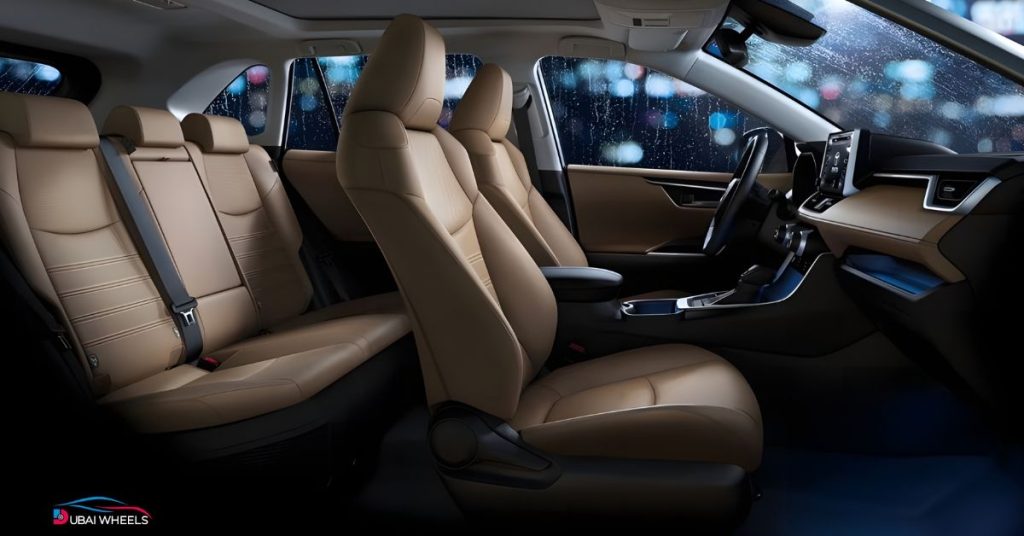 Toyota RAV4 interior comfort and cabin experience in UAE showing dashboard, seats, and space