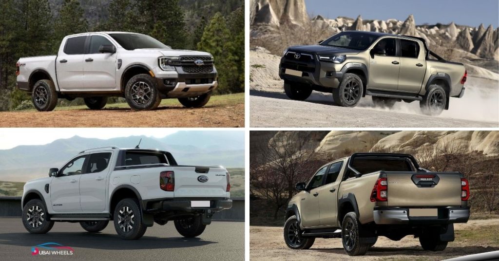 Ford Ranger XLT vs Toyota Hilux UAE off-road performance and ground clearance comparison in desert driving