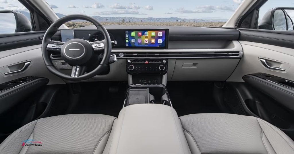 Hyundai Tucson interior UAE shown in Hyundai Tucson vs Toyota RAV4 comparison highlighting dashboard, infotainment system, seats, and cabin comfort