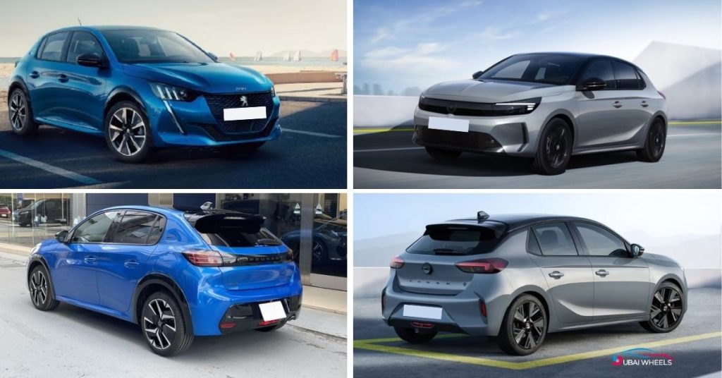 Peugeot 208 vs Opel Corsa exterior design comparison in UAE showing front styling and road presence