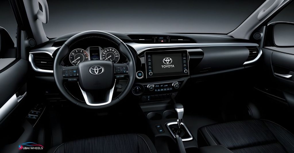 Toyota Hilux GR-Sport interior comfort and features in UAE during Ford Ranger Raptor vs Toyota Hilux GR-Sport UAE comparison