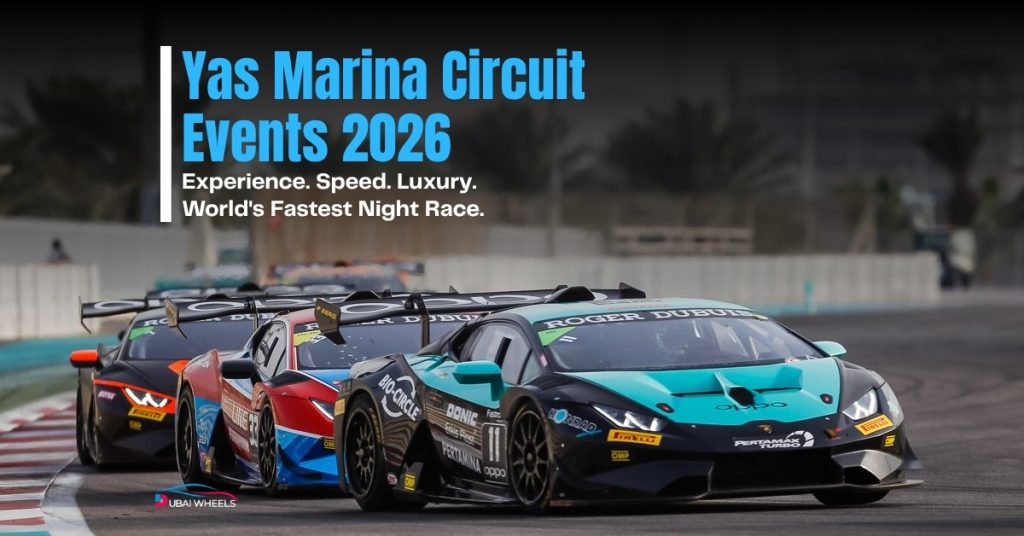 Yas Marina Circuit events featuring Formula racing, GT championships, drift competitions, and track driving experiences in Abu Dhabi